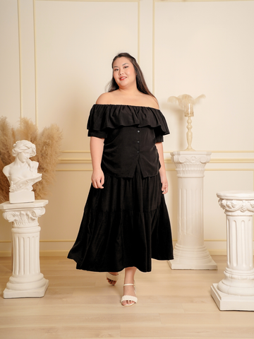 ARIELLA Off Shoulder Ruffle Hem Top Skirt Set Wear