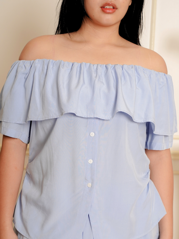 ARIELLA Off Shoulder Ruffle Hem Top Skirt Set Wear