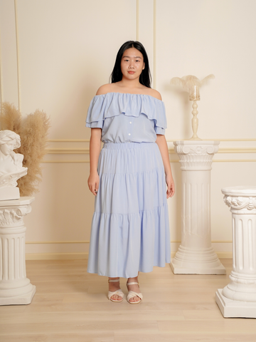 ARIELLA Off Shoulder Ruffle Hem Top Skirt Set Wear