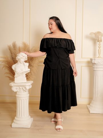 ARIELLA Off Shoulder Ruffle Hem Top Skirt Set Wear