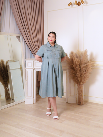 BLAIR Denim V Neckline Midi Dress