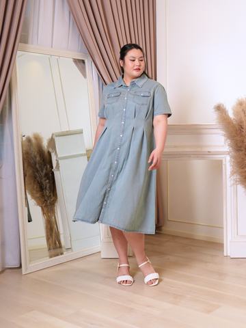 BLAIR Denim V Neckline Midi Dress