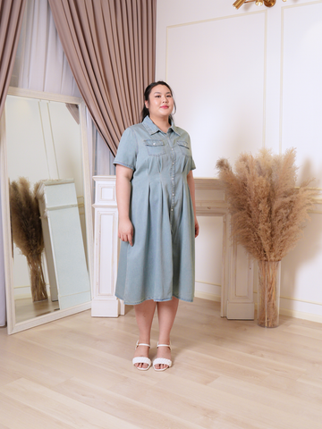BLAIR Denim V Neckline Midi Dress