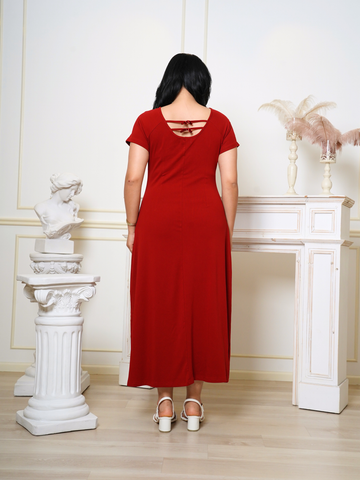 BROOKE Wine Red Back Ribbon Maxi Dress