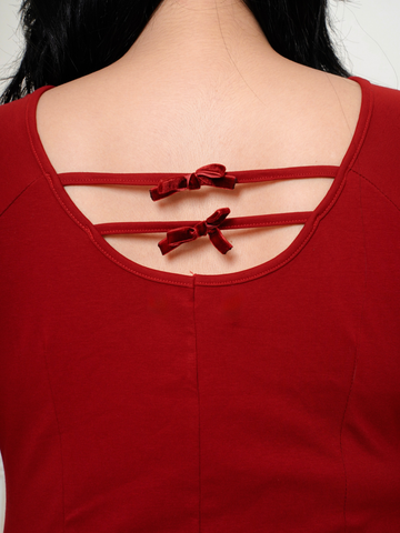 BROOKE Wine Red Back Ribbon Maxi Dress