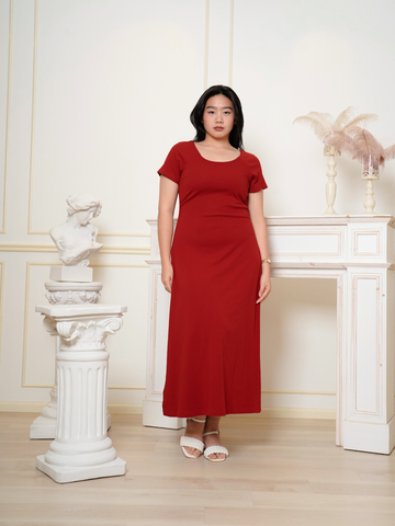 BROOKE Wine Red Back Ribbon Maxi Dress