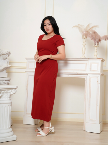 BROOKE Wine Red Back Ribbon Maxi Dress