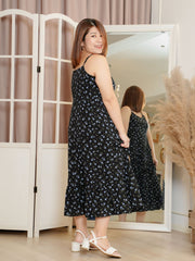 CATERINA Sleeveless Black Blue Floral Dress