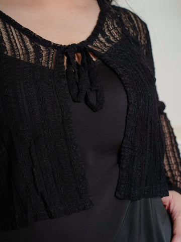 CELIA Lace Hollow Crop Knit Cardigan Outerwear Top