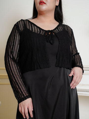 CELIA Lace Hollow Crop Knit Cardigan Outerwear Top
