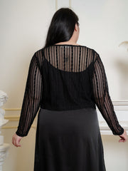 CELIA Lace Hollow Crop Knit Cardigan Outerwear Top
