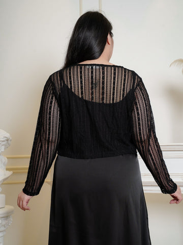 CELIA Lace Hollow Crop Knit Cardigan Outerwear Top