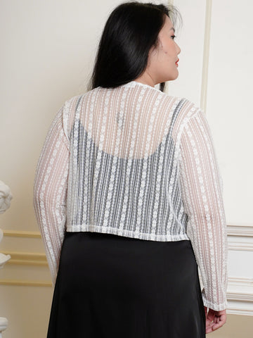 CELIA Lace Hollow Crop Knit Cardigan Outerwear Top