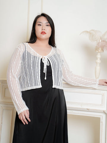 CELIA Lace Hollow Crop Knit Cardigan Outerwear Top
