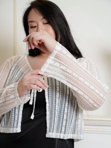 CELIA Lace Hollow Crop Knit Cardigan Outerwear Top