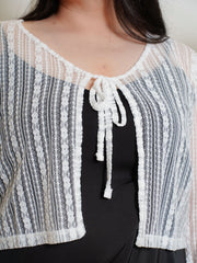 CELIA Lace Hollow Crop Knit Cardigan Outerwear Top