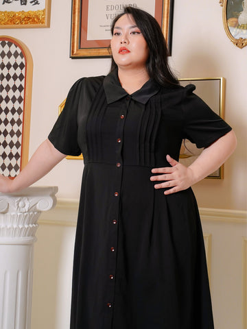 DAWSON Button Front Black Long Dress