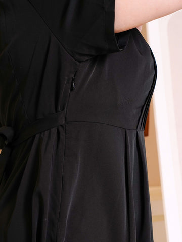 DAWSON Button Front Black Long Dress