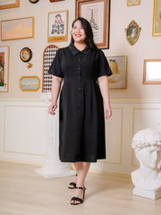 DAWSON Button Front Black Long Dress