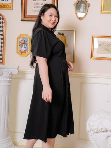 DAWSON Button Front Black Long Dress