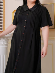 DAWSON Button Front Black Long Dress