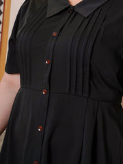 DAWSON Button Front Black Long Dress
