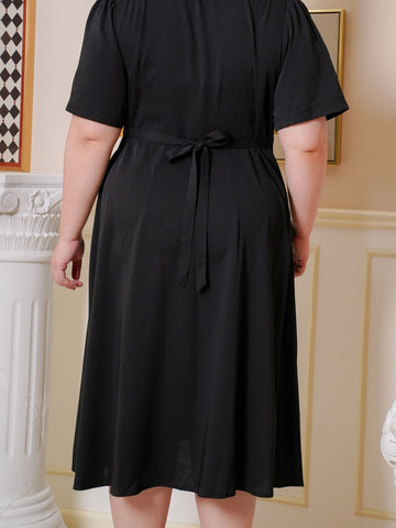 DAWSON Button Front Black Long Dress