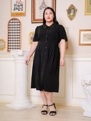 DAWSON Button Front Black Long Dress