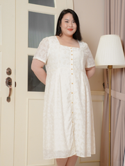 DEAN Square Neck Button Front Midi Dress