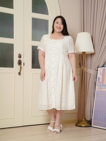 DEAN Square Neck Button Front Midi Dress