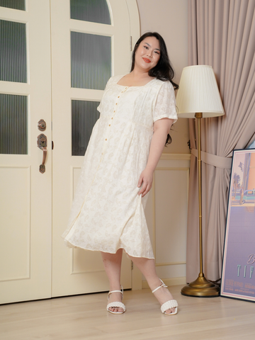 DEAN Square Neck Button Front Midi Dress