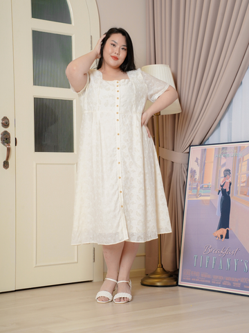 DEAN Square Neck Button Front Midi Dress