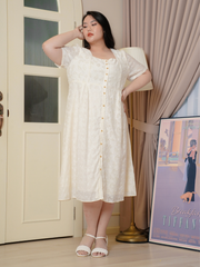 DEAN Square Neck Button Front Midi Dress