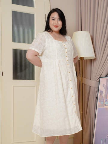 DEAN Square Neck Button Front Midi Dress
