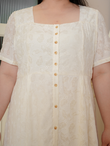 DEAN Square Neck Button Front Midi Dress