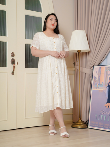 DEAN Square Neck Button Front Midi Dress