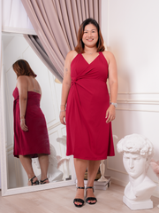 EVANGELINE Halter Wine Red Front Twist Side Slit Dress