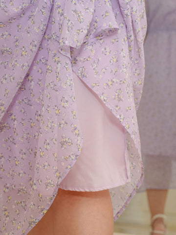 EVOLET Purple Chiffon Floral Midi Dress