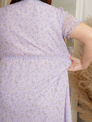 EVOLET Purple Chiffon Floral Midi Dress