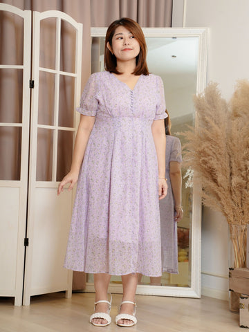 EVOLET Purple Chiffon Floral Midi Dress