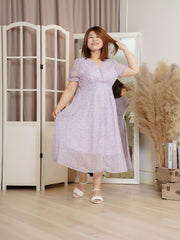 EVOLET Purple Chiffon Floral Midi Dress