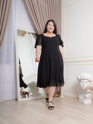 HAZEL Black Chiffon Butterfly Sleeve Dress