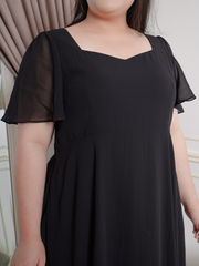 HAZEL Black Chiffon Butterfly Sleeve Dress