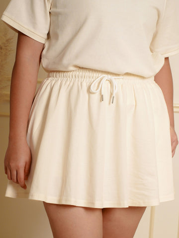JOURNEE Cream Polo Collar Pleated Skort Set Wear