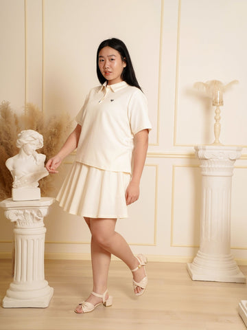 JOURNEE Cream Polo Collar Pleated Skort Set Wear