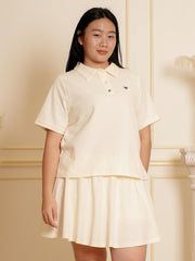 JOURNEE Cream Polo Collar Pleated Skort Set Wear