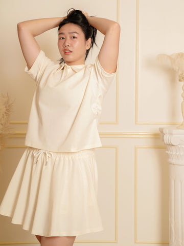 JOURNEE Cream Polo Collar Pleated Skort Set Wear