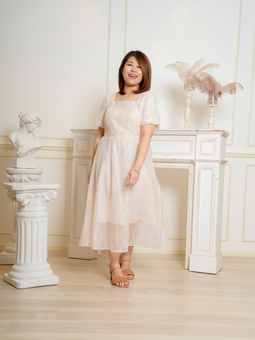 JOVAIN Pastel Watercolor Square Neck Dress
