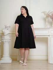 LILITH Polo Lapel Collar A-Line Midi Dress