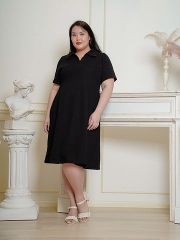 LILITH Polo Lapel Collar A-Line Midi Dress